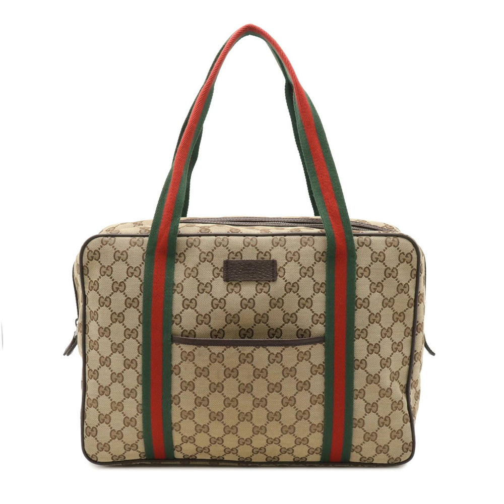 Gucci GG Canvas Sherry Tote Bag Shoulder Leather Beige Brown Cream